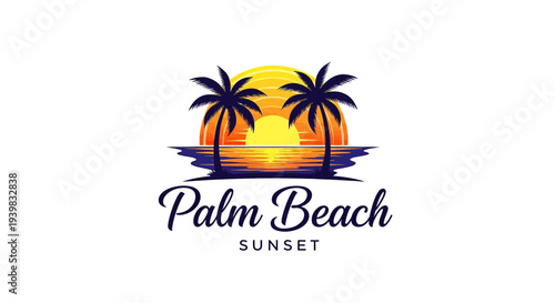 Wallpaper Mural Tropical Palm Beach Sunset Logo Design with Silhouette of Palm Trees. Torontodigital.ca