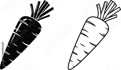 Black and white carrots illustration isolated on transparent background, Vector