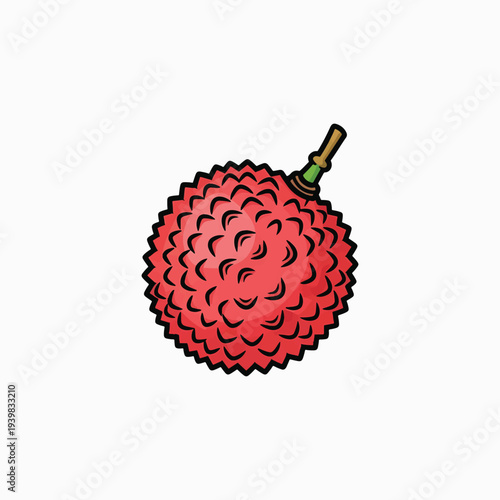 An illustrated red lychee fruit with bumpy skin and a short green stem, isolated on a white background.