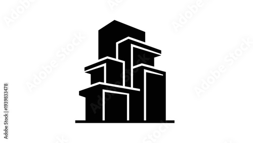 Simple Black Building Icon Vector Illustration.