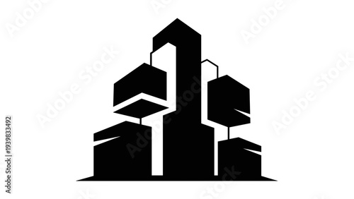Simple Black City Skyline Silhouette Illustration.