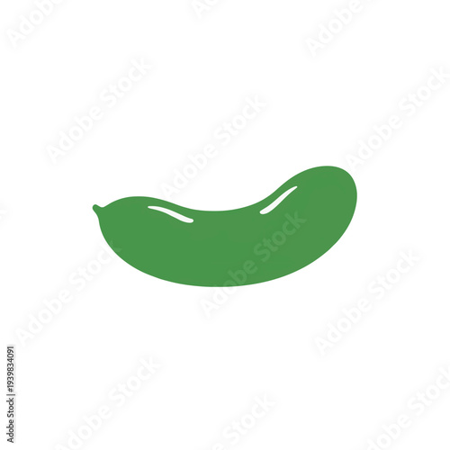 A simple, green, elongated illustration of a cucumber or pickle, depicted with a smooth, curved shape on a plain white background.