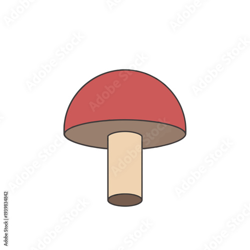 A simple, cartoon-style illustration of a red mushroom with a tan stem and cap.