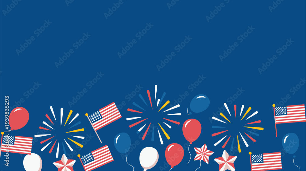 Obraz premium USA flags fireworks balloons patriotic celebration