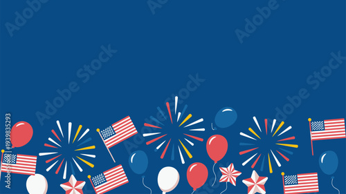 USA flags fireworks balloons patriotic celebration