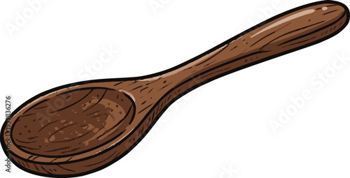 wooden spoon cooking tool vector in hand drawn cartoon style with color fills and black stained details for a sharp yet painterly artistic look