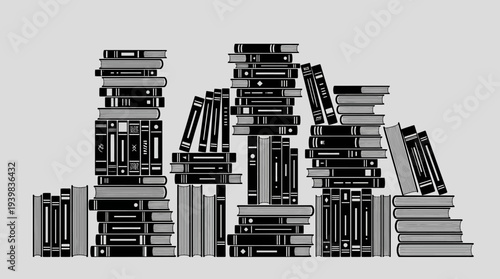 Stacks of books arranged in a creative and artistic manner.