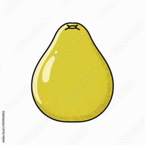 A bright yellow, stylized pear with a glossy finish and dotted texture, set against a clean white background.
