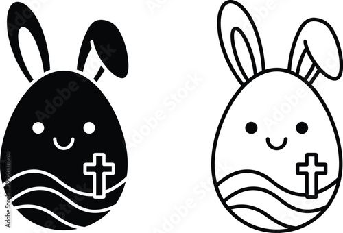 Easter bunny eggs christian cross smiling Vector
