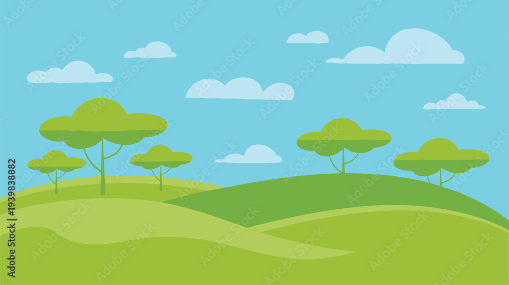 Fototapeta premium Green hills landscape clouds nature
