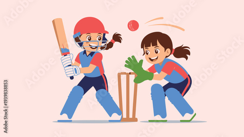 Girls Cricket Match Illustration