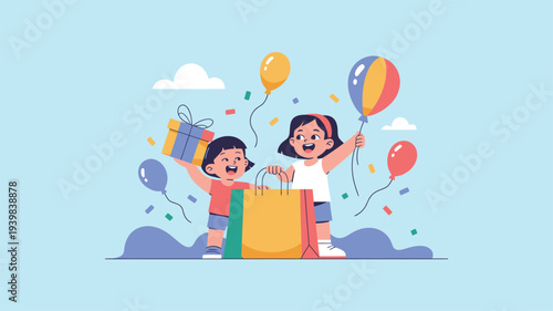 Girls with gift box shopping bag