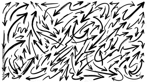 Black arrows pointing in various directions on white background.