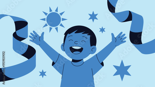 Happy Child Blue Celebration Illustration