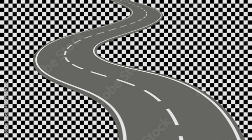 Winding Road with White Markings on Checkered Background.