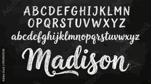 Madison font with uppercase and lowercase letters on black background.