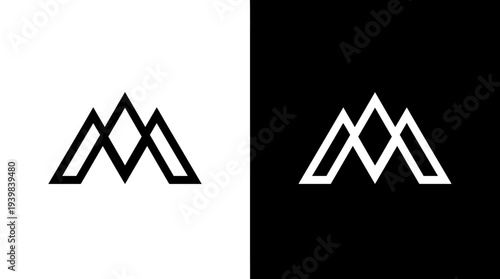 Simple black and white mountain logo design template.