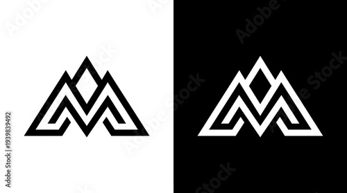 Geometric mountain logo design template with abstract shapes and negative space.
