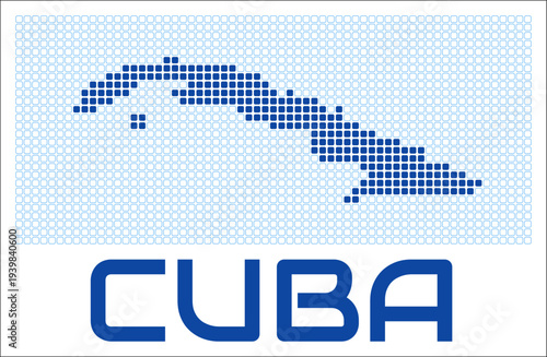 Cuba dot map. Dotted shape of the country. Cuba boundary dots with title. Vector illustration.