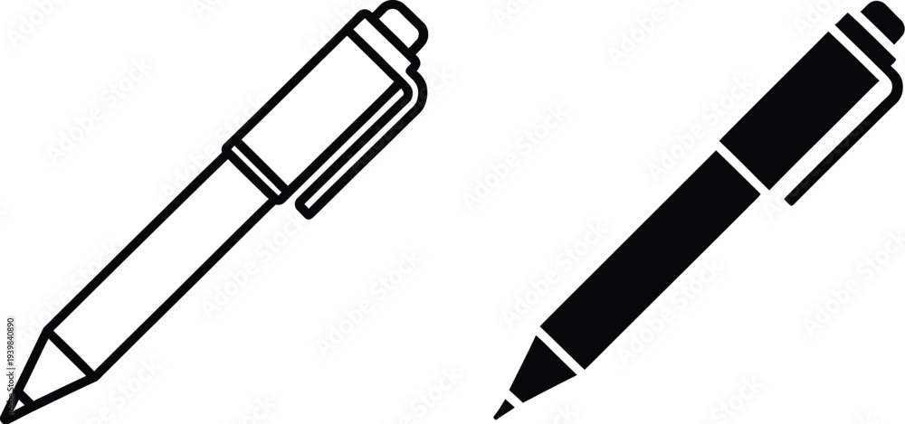 Fototapeta premium Pens and pencils writing instruments isolated on transparent background, Vector