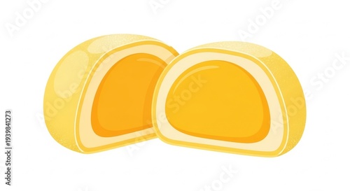 Delicious Mango Mochi Cut in Half