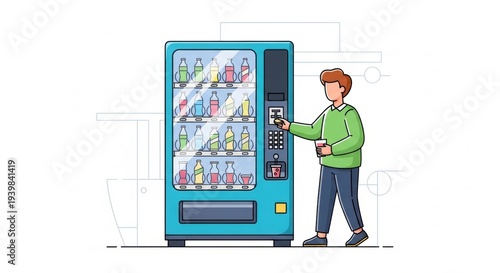 Man buying drink from vending machine