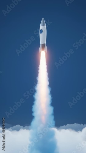 Rocket Launching Into Clear Blue Sky