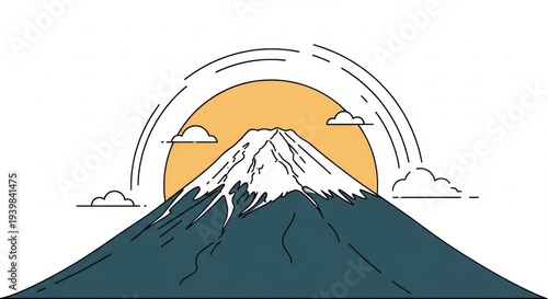 Mount Fuji Sunrise Minimalist Illustration
