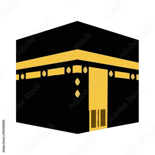 Minimalist flat vector of Kaaba in Mecca, white background, no shadows, simple Islamic icon. Perfect for apps, websites, and stock images.