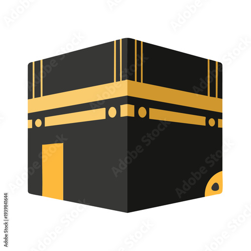 Minimalist flat vector of Kaaba in Mecca, white background, no shadows, simple Islamic icon. Perfect for apps, websites, and stock images.