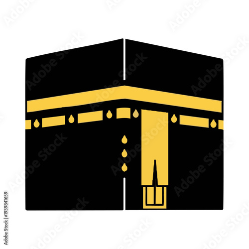 Minimalist flat vector of Kaaba in Mecca, white background, no shadows, simple Islamic icon. Perfect for apps, websites, and stock images.