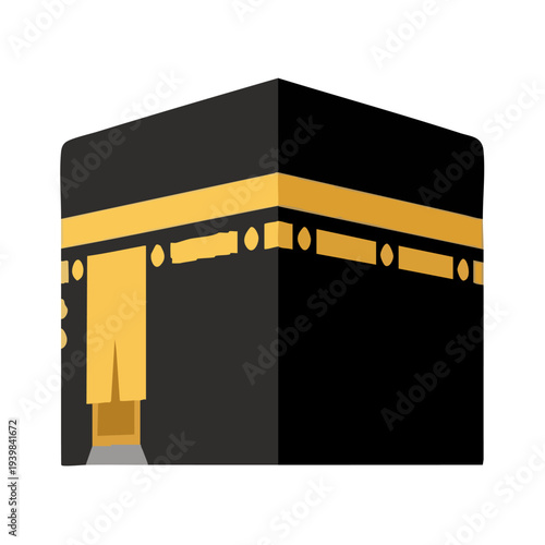 Minimalist flat vector of Kaaba in Mecca, white background, no shadows, simple Islamic icon. Perfect for apps, websites, and stock images.