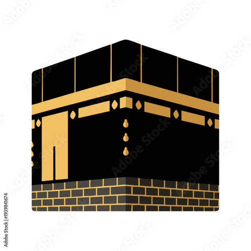 Minimalist flat vector of Kaaba in Mecca, white background, no shadows, simple Islamic icon. Perfect for apps, websites, and stock images.