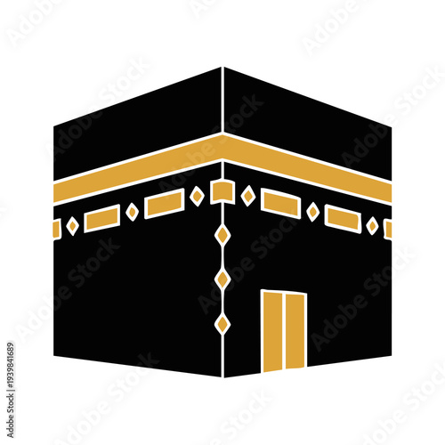 Minimalist flat vector of Kaaba in Mecca, white background, no shadows, simple Islamic icon. Perfect for apps, websites, and stock images.