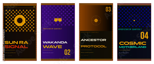 Afrofuturism Magazine Cover, Kente Geometry Editorial, Cosmic Africa Design Template, Sun Ra Aesthetic Poster, Cultural Future Layout, Bold African Print Cover, Stellar Design