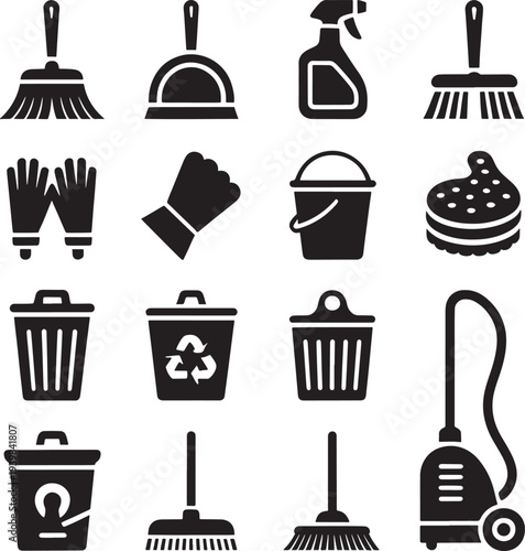 Cleaning Supplies Icons: Vector Set for Housekeeping and Janitorial Services