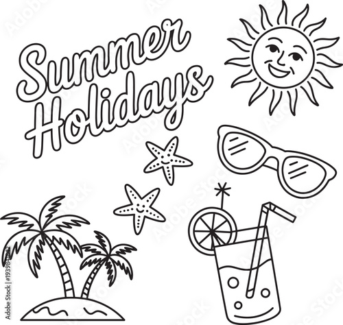 Summer Holidays Icons: Vector Set for Vacation, Beach, and Tropical Fun