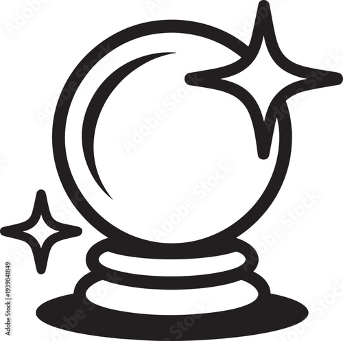 Crystal ball with magic stars and sparkles, simple outline icon