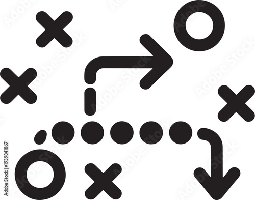 Strategy game plan icons with arrows and crosses, tactics board
