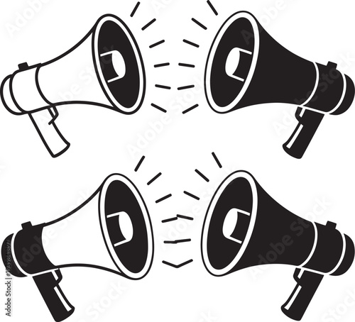 Four Megaphones Announcing, Shouting Messages or Making Announcements