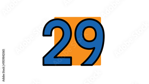 Number 29 Graphic Illustration, Bold Blue Digits on Orange Square Background, Clean Design for Countdown or Data Visualization