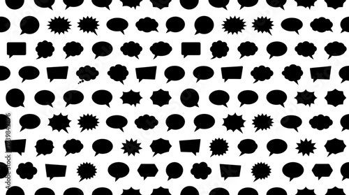 Collection of various black speech bubbles on white background.