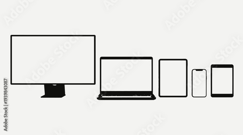 Various electronic devices including desktop monitor laptop tablet and smartphone.