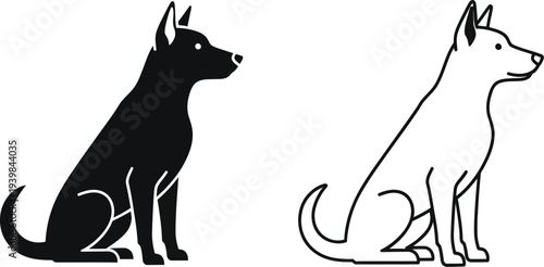 Dogs side view black white line art isolated on transparent background, Vector
