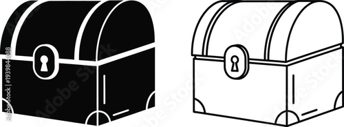 Black and white treasure chests with keyhole isolated on transparent background, Vector