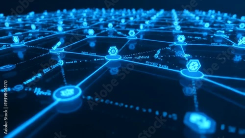 Quantum arbitrage paths visually depicted in a deep blue abstract digital network, showcasing secure data flow and interconnected hexagonal nodes in a futuristic technology concept.