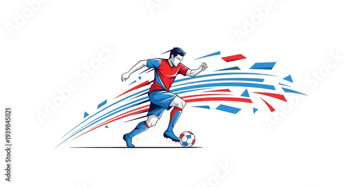 Dynamic Soccer Player in Action with Vibrant Motion Lines.