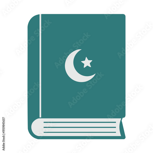Simple flat vector of the Quran book, white background, no shadows, minimalist Islamic icon suitable for websites, apps, and stock images.
