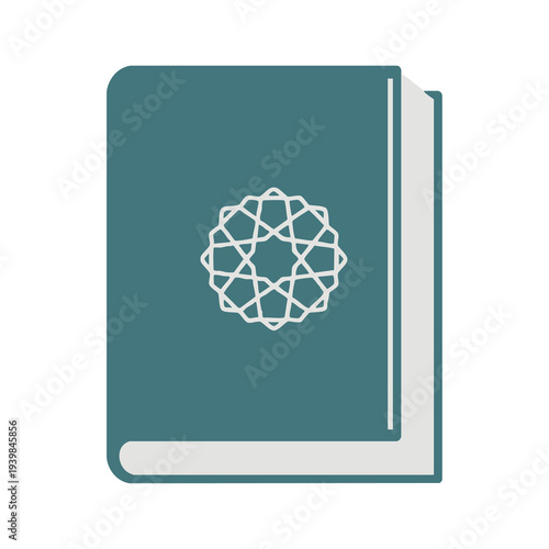 Simple flat vector of the Quran book, white background, no shadows, minimalist Islamic icon suitable for websites, apps, and stock images.