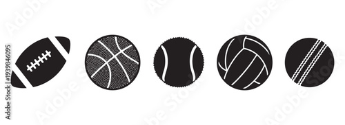American football basketball tennis volleyball and cricket icons vector illustration sport set